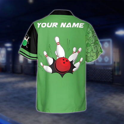 Custom Team Black And Green Bowling Hawaiian Shirt For Men Women, Custom Bowling Team Shirts BZ0041