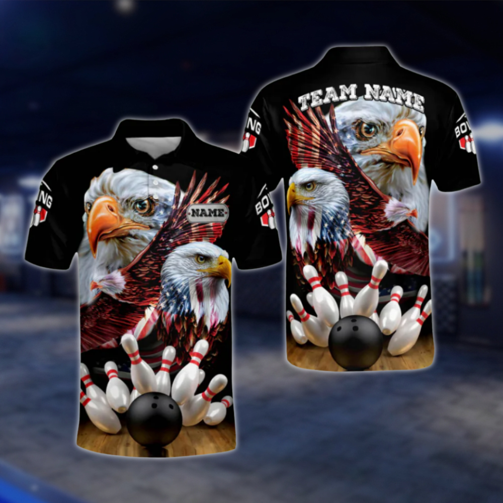 Custom Eagle American Bowling Polo Shirt For Men, Custom Eagle Patriotic Bowling Shirts BO0139