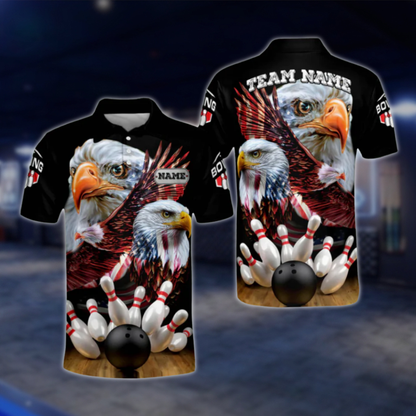 Custom Eagle American Bowling Polo Shirt For Men, Custom Eagle Patriotic Bowling Shirts BO0139