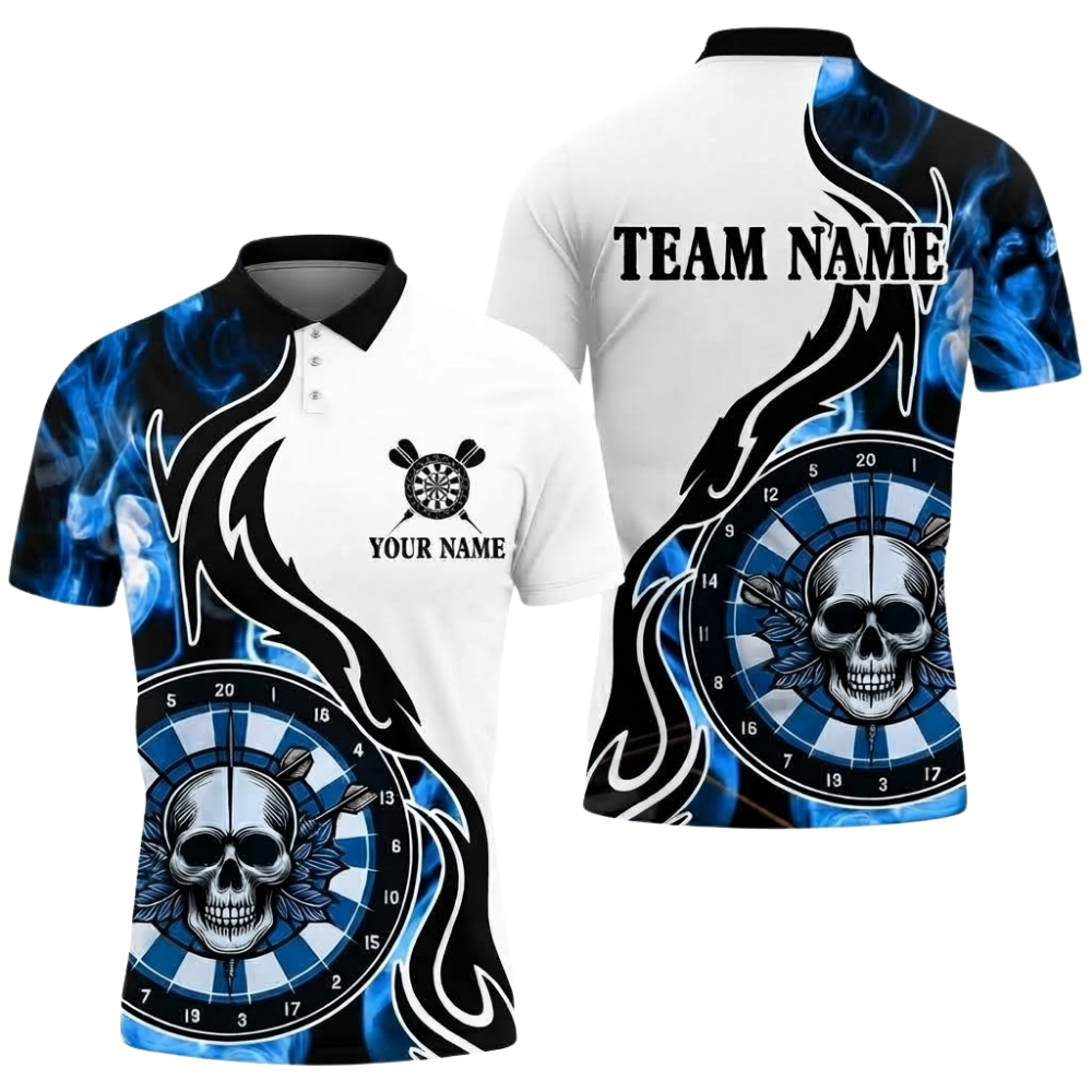Skull Flame Men Personalized Darts Button Polo