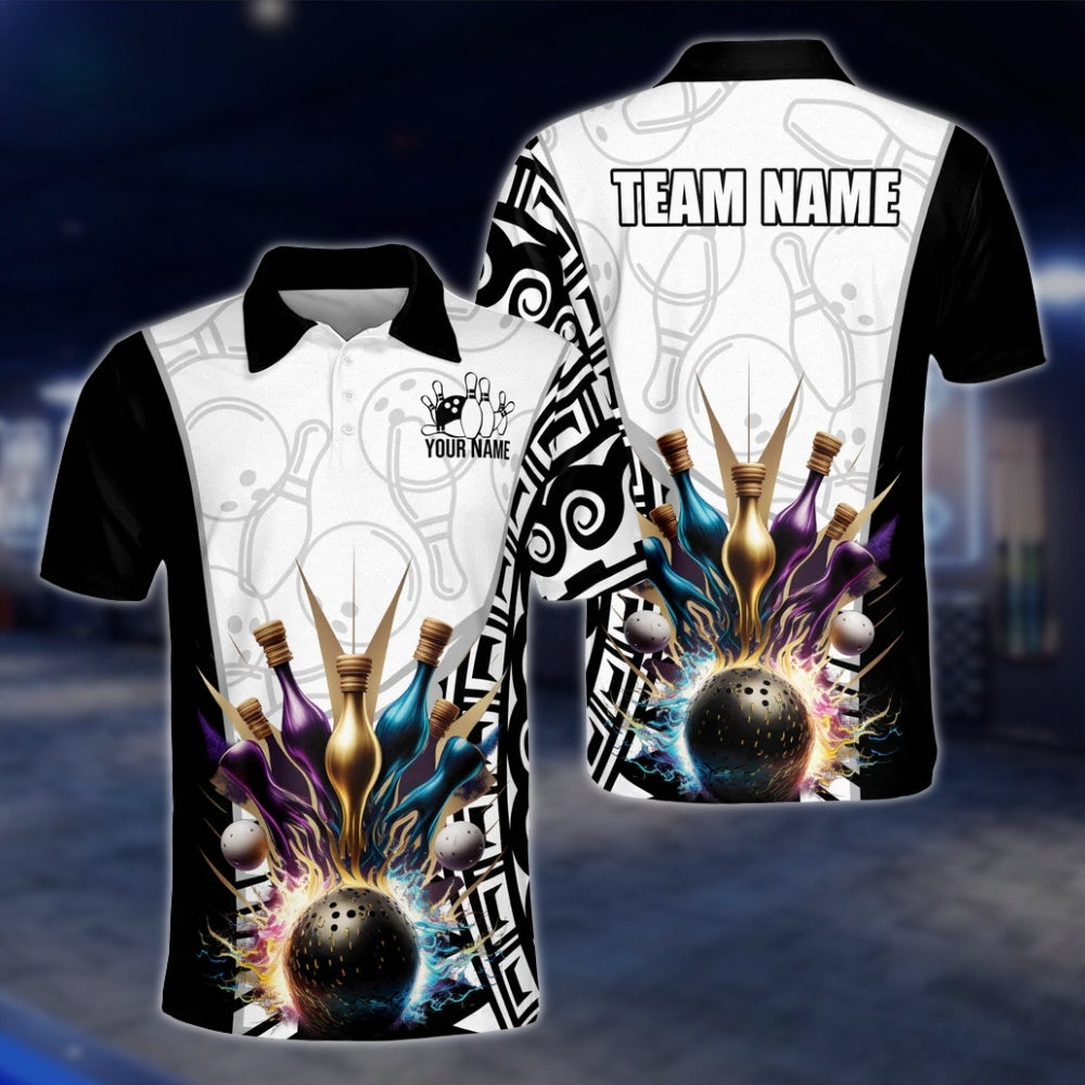 Custom Team Pins And Ball Bowling Mens Polo Shirt, Custom Bowling Shirts BE0039