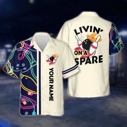 Livin' On A Spare Custom Yellow Bowling Hawaiian Shirt Men And Women, Custom Funny Bowling Shirts BE0019
