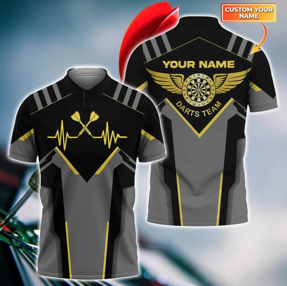 Heart Pulse Line Personalized Darts Button Polo — Design 02