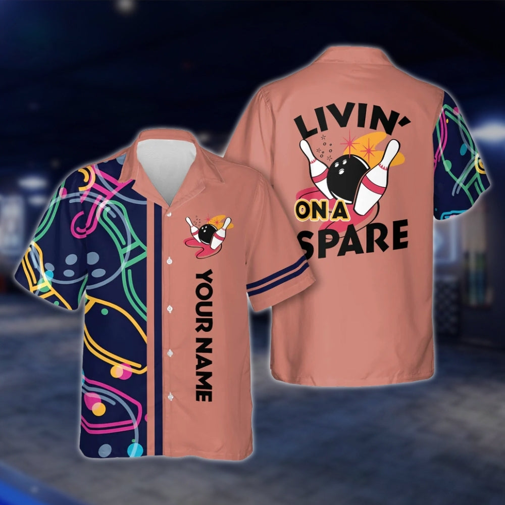Livin' On A Spare Custom Yellow Bowling Hawaiian Shirt Men And Women, Custom Funny Bowling Shirts BE0019