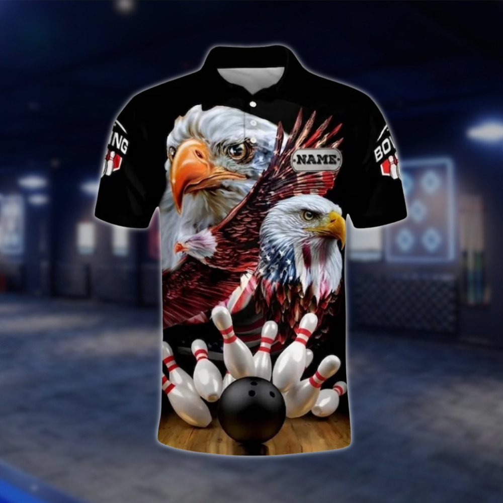 Custom Eagle American Bowling Polo Shirt For Men, Custom Eagle Patriotic Bowling Shirts BO0139