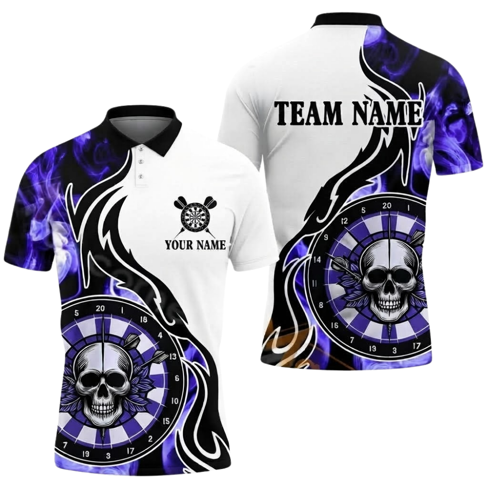 Skull Flame Men Personalized Darts Button Polo