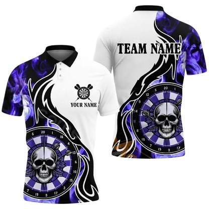 Skull Flame Men Personalized Darts Button Polo