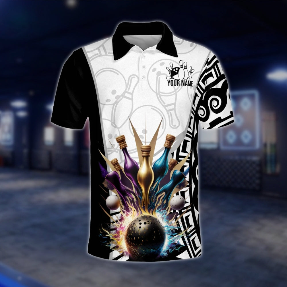 Custom Team Pins And Ball Bowling Mens Polo Shirt, Custom Bowling Shirts BE0039
