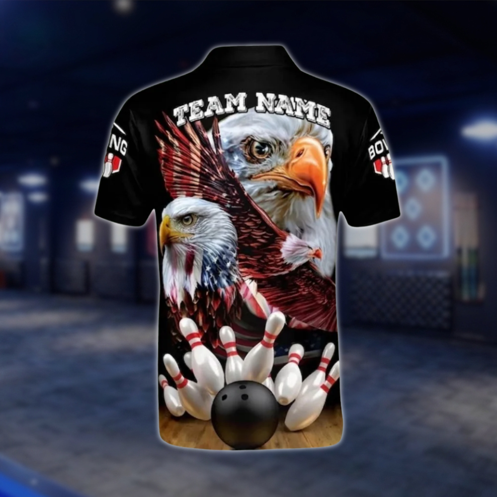 Custom Eagle American Bowling Polo Shirt For Men, Custom Eagle Patriotic Bowling Shirts BO0139