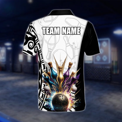 Custom Team Pins And Ball Bowling Mens Polo Shirt, Custom Bowling Shirts BE0039