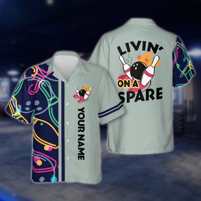 Livin' On A Spare Custom Yellow Bowling Hawaiian Shirt Men And Women, Custom Funny Bowling Shirts BE0019