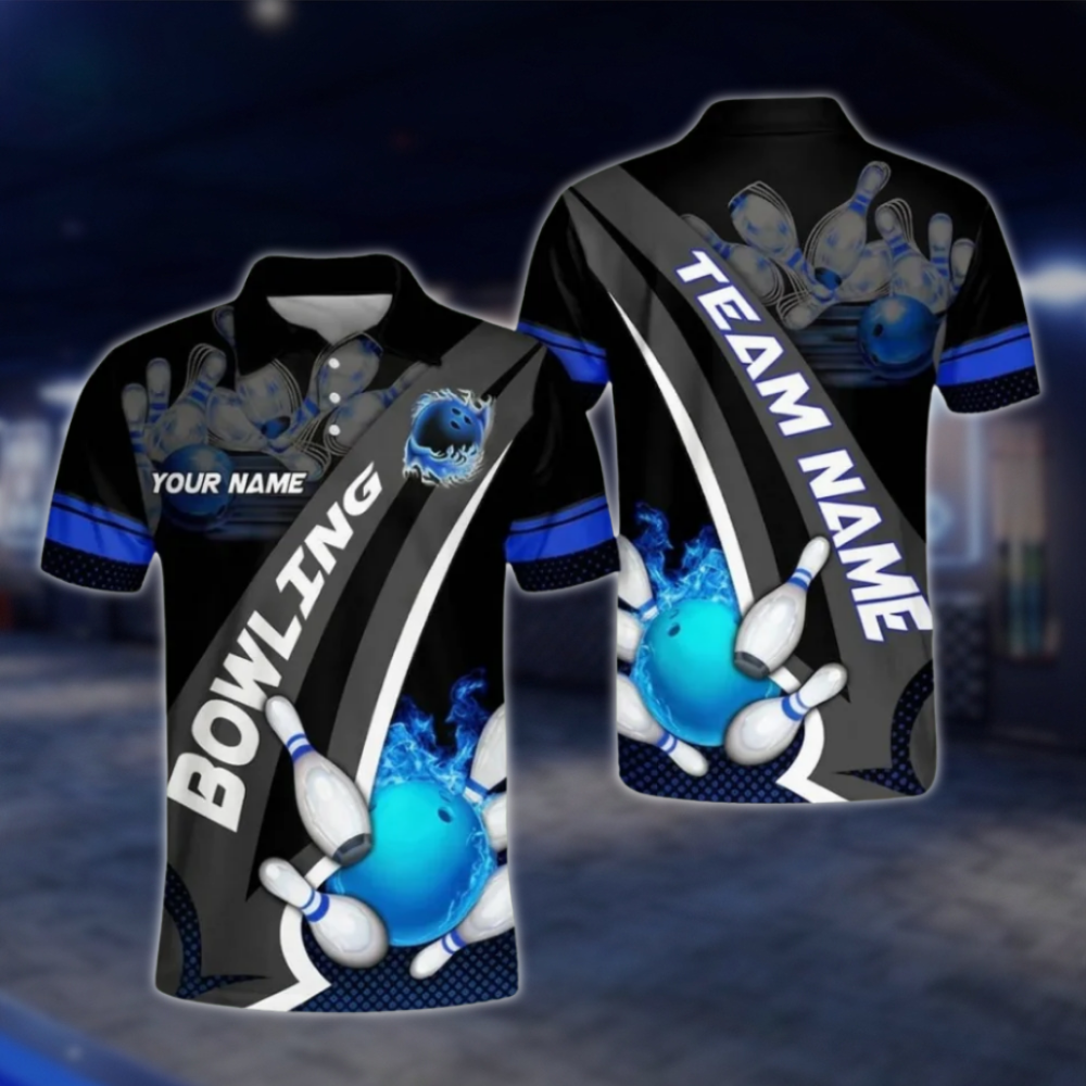 Custom Team Flame Ball Bowling Polo Shirt For Mens, Black And Red Custom Bowling Shirts BO0107