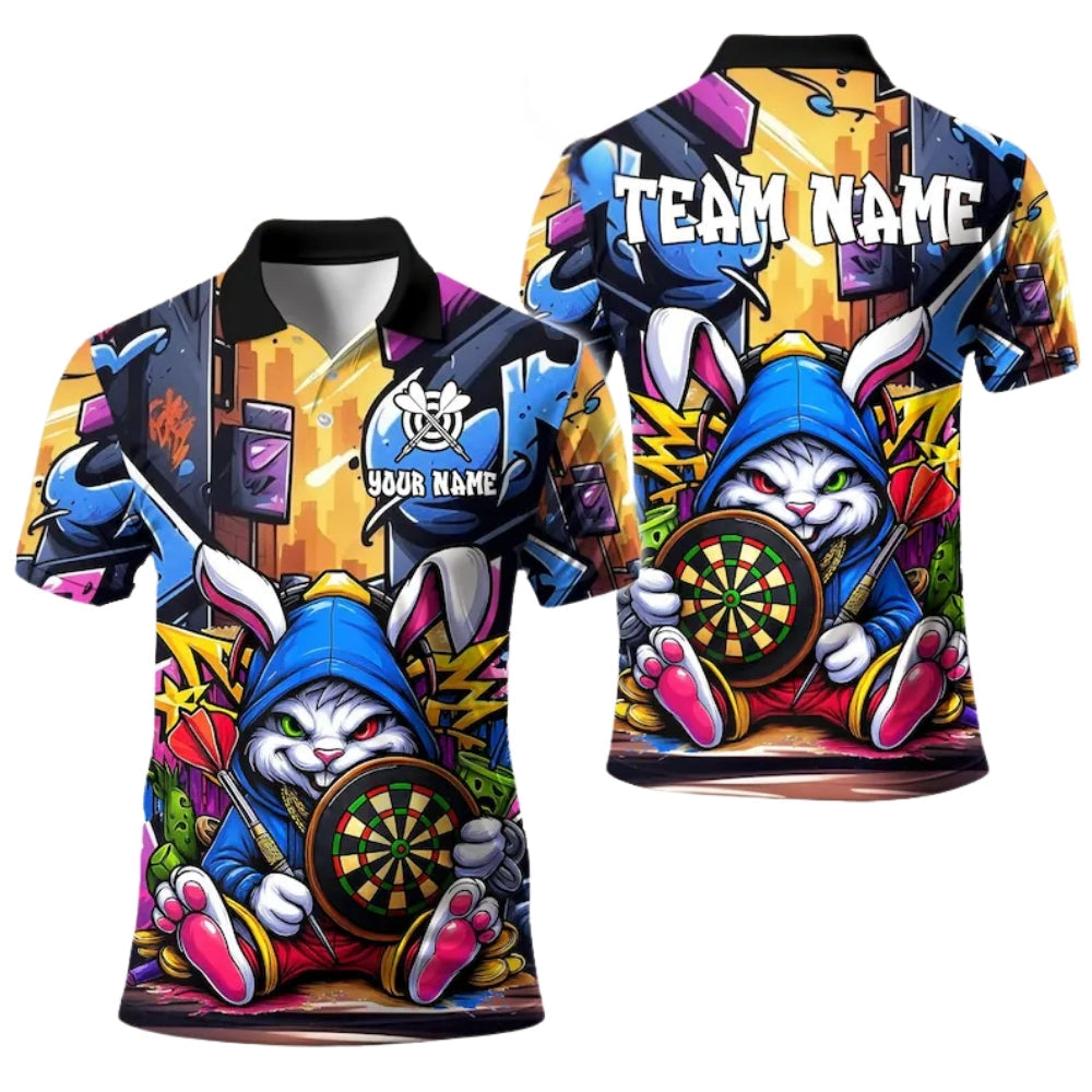 Bunny Graffiti Men Personalized Darts Button Polo