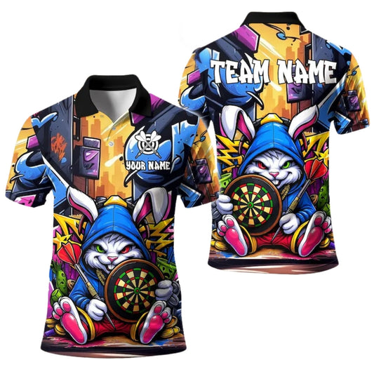 Bunny Graffiti Men Personalized Darts Button Polo