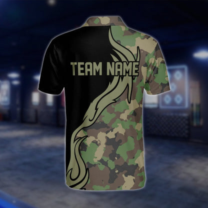 Custom Green Camouflage Bowling Mens Polo Shirt, Custom Camo Bowling Team Shirts BM0334
