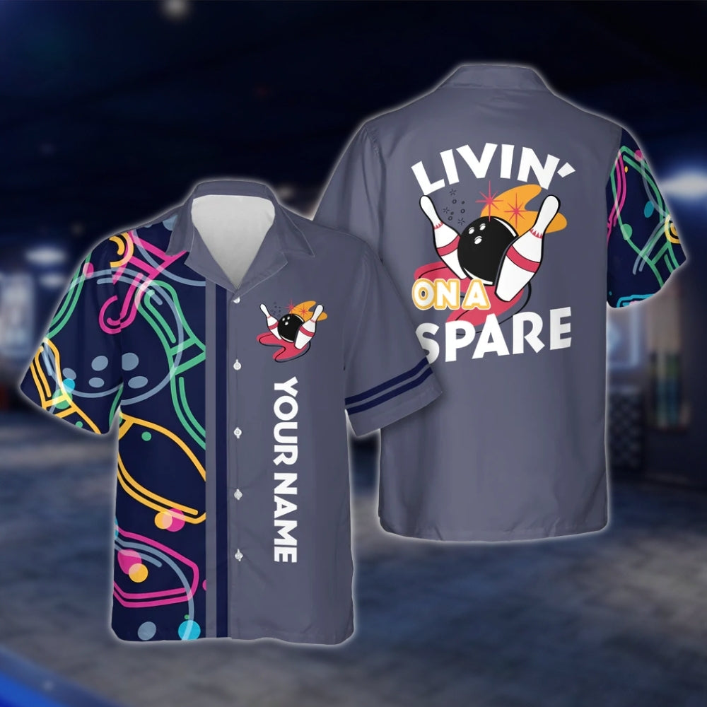 Livin' On A Spare Custom Yellow Bowling Hawaiian Shirt Men And Women, Custom Funny Bowling Shirts BE0019