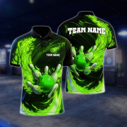 Custom Fire Ball Bowling Mens Polo Shirt, Custom Flame Bowling Shirts For Team BZ0331