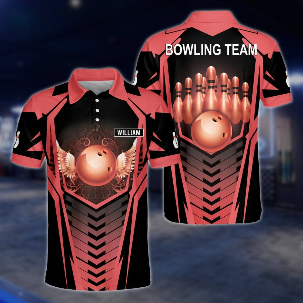 Custom Team Golden Black Bowling Mens Polo Shirt, Custom Bowling Shirts BZ0166