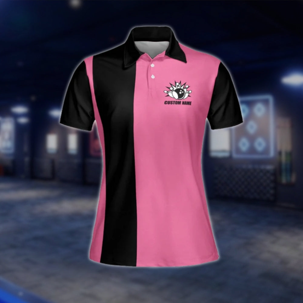 Watch Yourself This Girl Knows How To Handle Her Balls Custom Womens Black Pink Bowling Polo Shirt, Custom Funny Bowling Shirt For Women BW0063