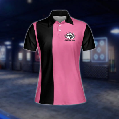 Watch Yourself This Girl Knows How To Handle Her Balls Custom Womens Black Pink Bowling Polo Shirt, Custom Funny Bowling Shirt For Women BW0063