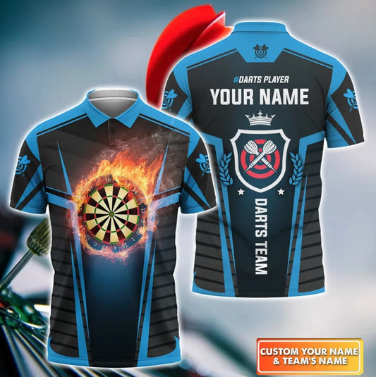 Blue Fire Board Personalized Darts Button Polo