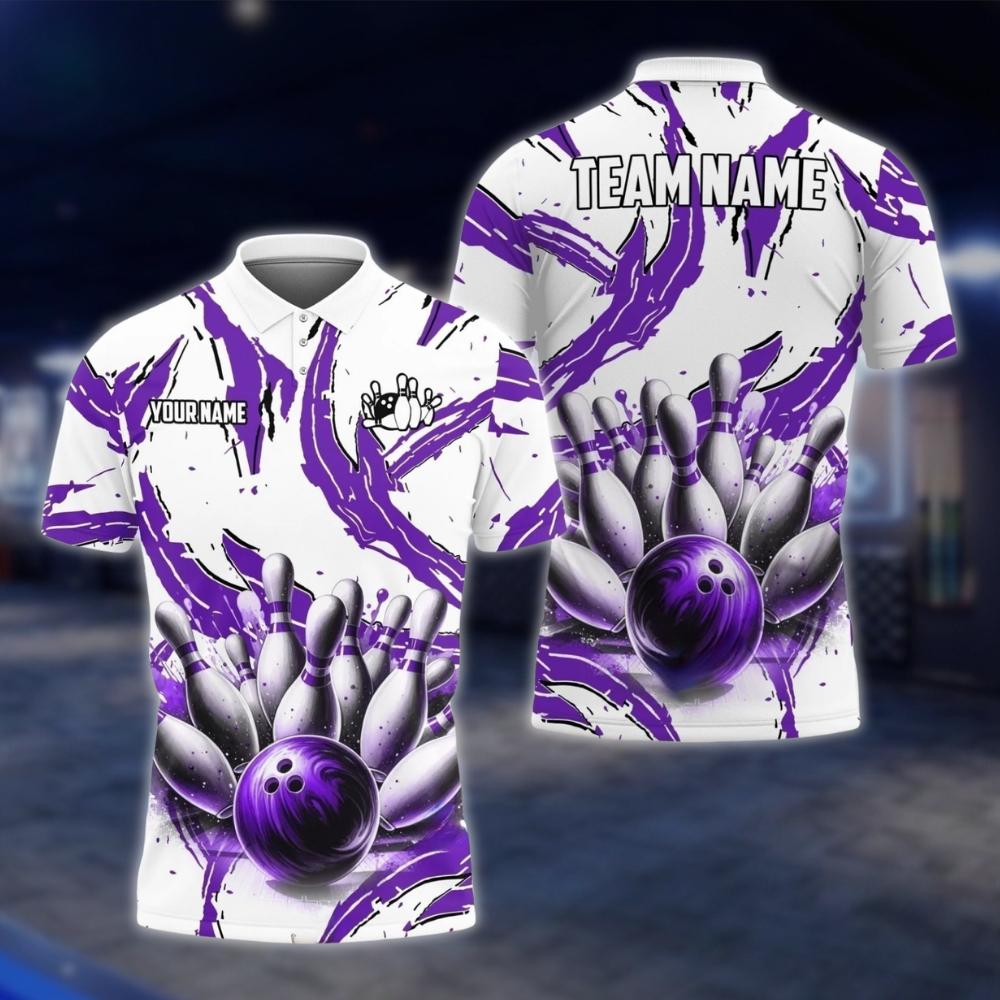 Personalized Mens Cyan White Abstract Bowling Polo Shirt, Custom Bowling Team Shirts BZ0751