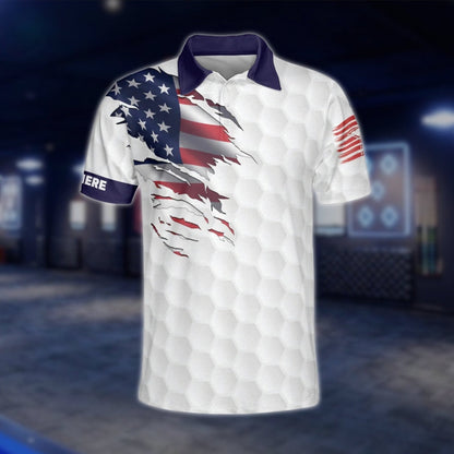 USA Flag Custom Mens White Bowling Polo Shirt, Custom Name Patriotic Bowling Shirt With Name BZ0148