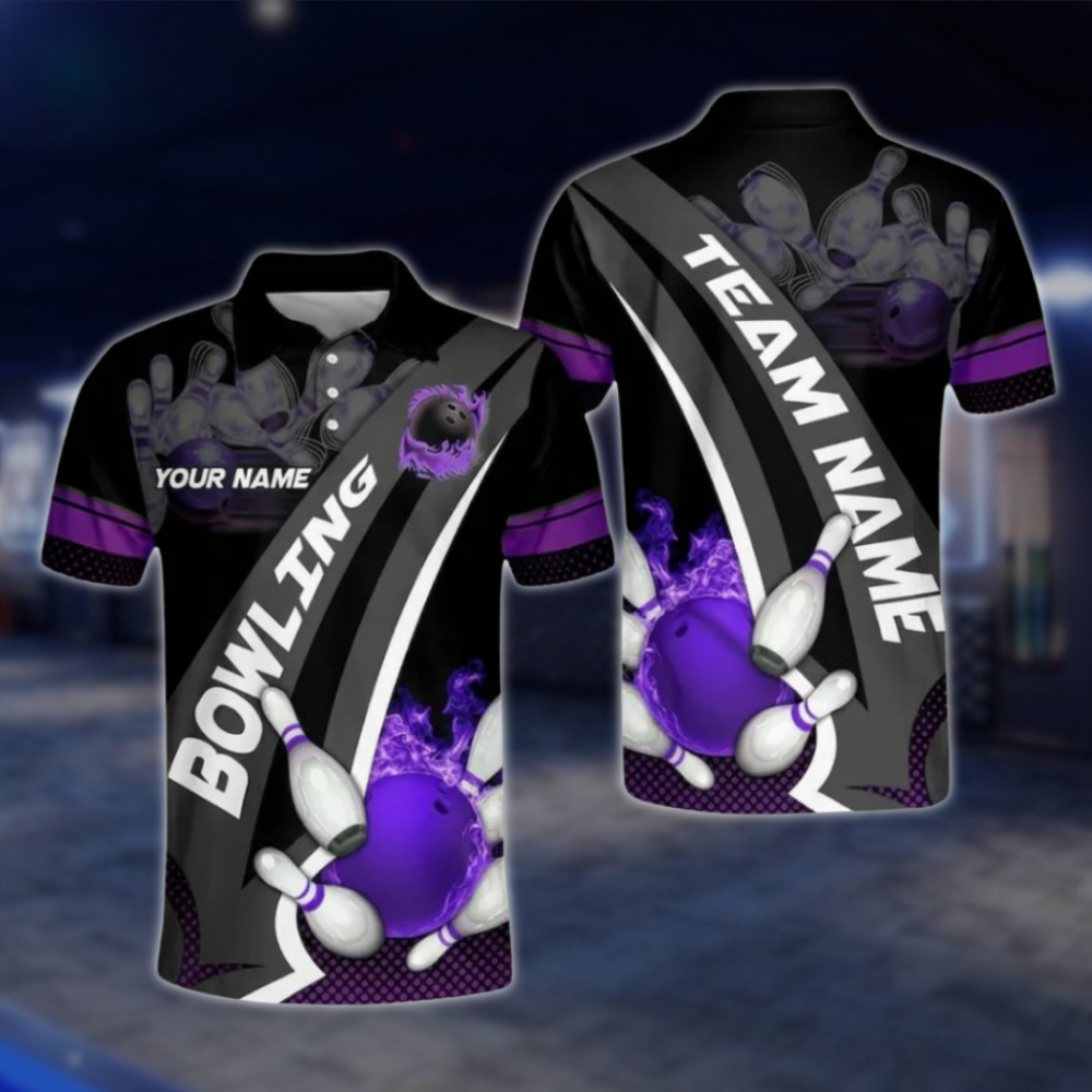 Custom Team Flame Ball Bowling Polo Shirt For Mens, Black And Red Custom Bowling Shirts BO0107