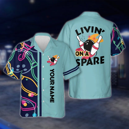 Livin' On A Spare Custom Yellow Bowling Hawaiian Shirt Men And Women, Custom Funny Bowling Shirts BE0019