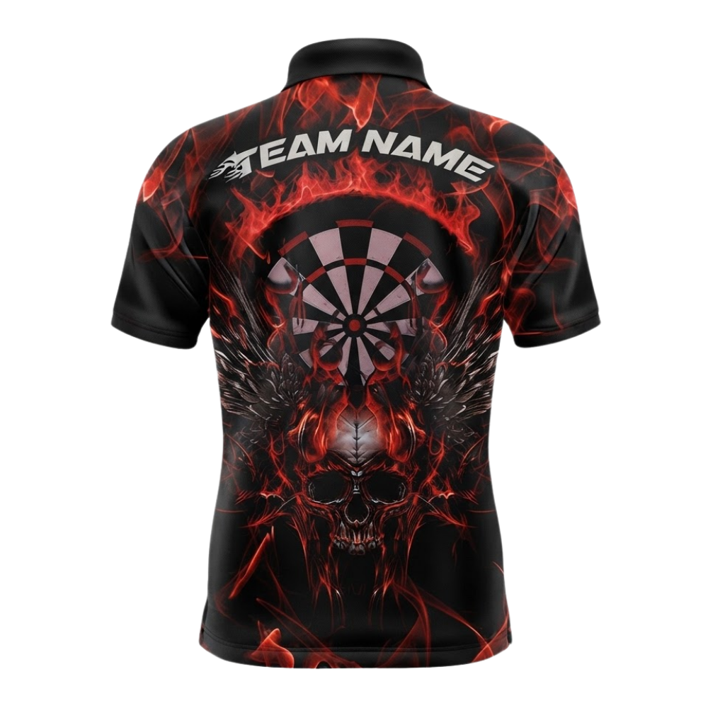 Skull Red Flaming Mens Personalized Darts Button Polo