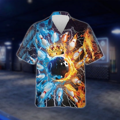 King Ball Flame Blue Orange Bowling Hawaiian Shirt, Flame Bowling Shirts BZ0140