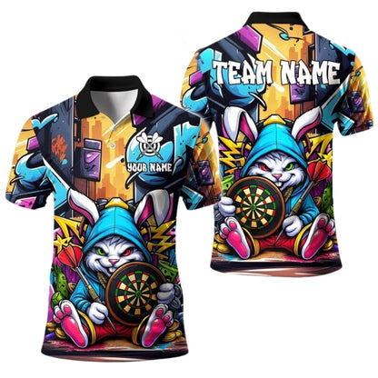 Bunny Graffiti Men Personalized Darts Button Polo