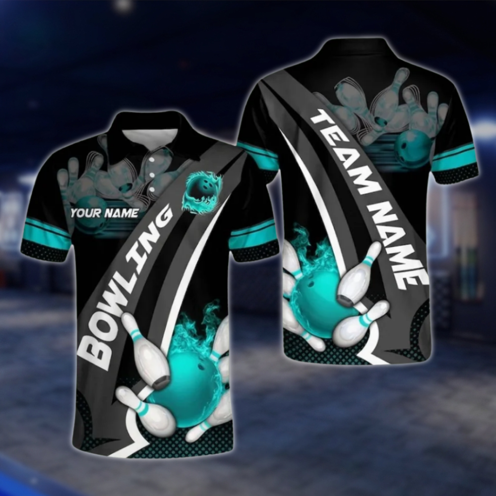Custom Team Flame Ball Bowling Polo Shirt For Mens, Black And Red Custom Bowling Shirts BO0107