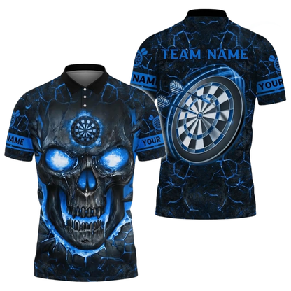 Skull Magma Mens Black Blue Personalized Darts Button Polo