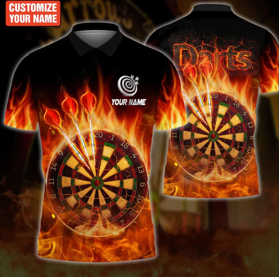 On Fire Personalized Darts Button Polo — Design 03