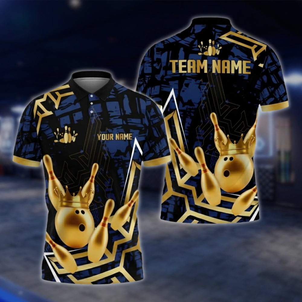 Personalized Gold Crown Ball Bowling Polo Shirt For Men, Custom Bowling Team Shirts BZ0752