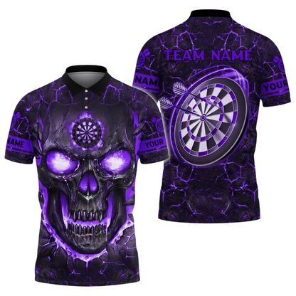 Skull Magma Mens Black Blue Personalized Darts Button Polo