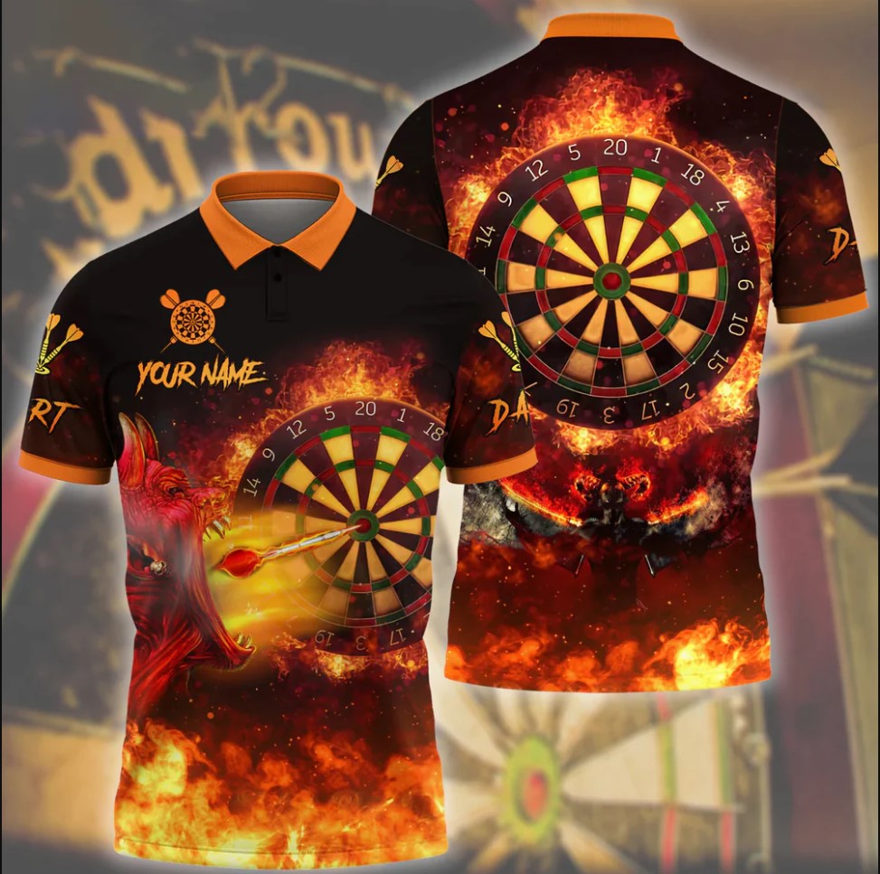 Devil On Fire Personalized Darts Button Polo