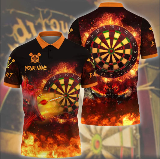 Devil On Fire Personalized Darts Button Polo