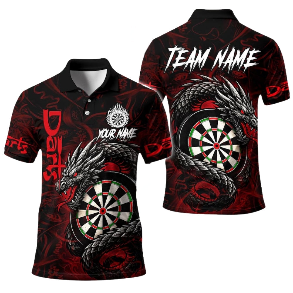 Dragon Black Red Personalized Darts Button Polo