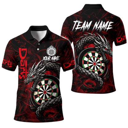 Dragon Black Red Personalized Darts Button Polo
