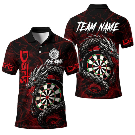Dragon Black Red Personalized Darts Button Polo