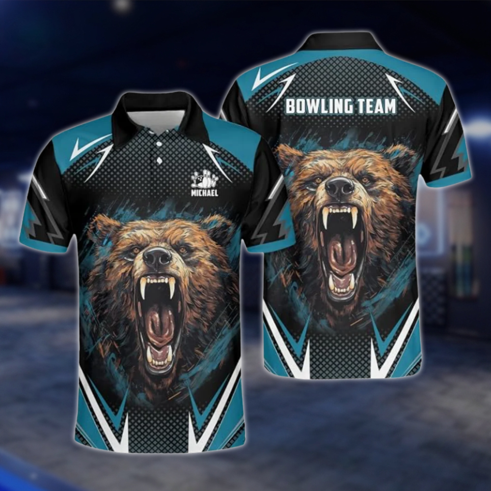 Personalized Angry Bear Bowling Polo Shirt For Men, Custom Bear Bowling Shirt Team BZ0786