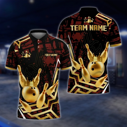 Personalized Gold Crown Ball Bowling Polo Shirt For Men, Custom Bowling Team Shirts BZ0752