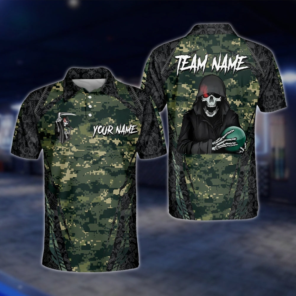 Custom Skeleton Camo Bowling Mens Polo Shirt, Custom Skull Bowling Shirts For Team BO0334