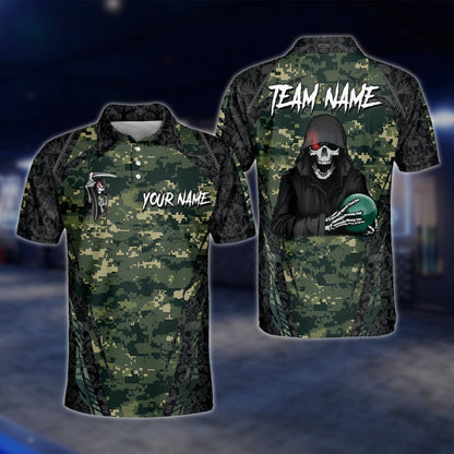 Custom Skeleton Camo Bowling Mens Polo Shirt, Custom Skull Bowling Shirts For Team BO0334