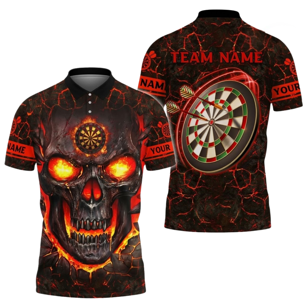 Skull Magma Mens Black Blue Personalized Darts Button Polo
