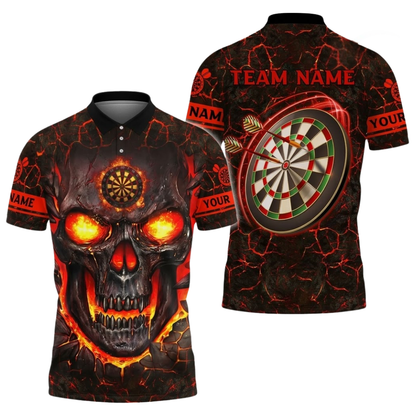 Skull Magma Mens Black Blue Personalized Darts Button Polo