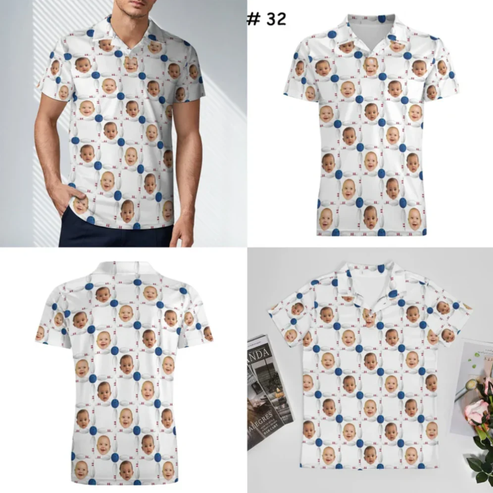 Custom Kid Photo Bowling Polo Shirts For Men, Custom Bowling Shirts With Photo BE0122