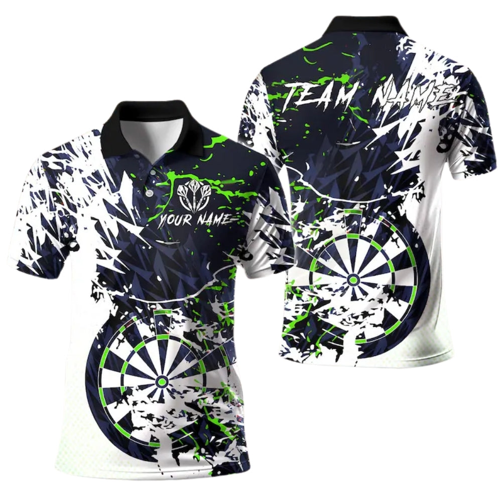 Team Grunge White Blue Personalized Darts Button Polo
